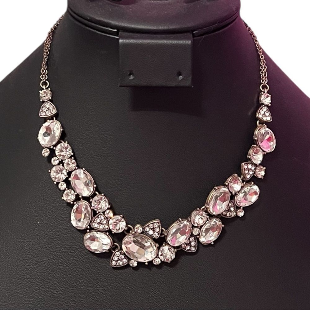 Vintage White Rhinestone Antique Gold Tone Statement Necklace